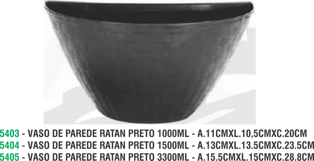 VASO DE PAREDE RATAN PRETO A.15.5CMXL.15CMXC.28.8CM - 3300ML