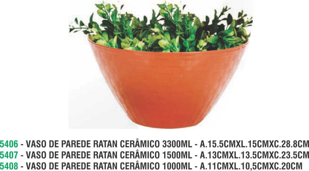 VASO DE PAREDE RATAN CERÂMICO A.11CMXL.10,5CMXC.20CM - 1000ML