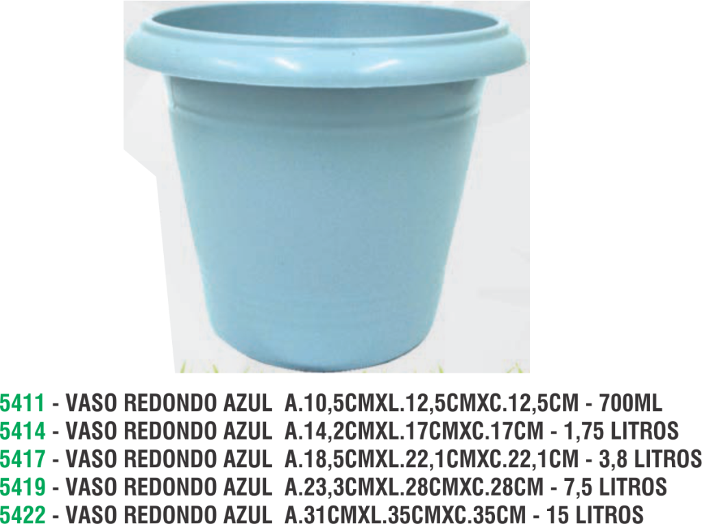 VASO REDONDO AZUL  A.18,5CMXL.22,1CMXC.22,1CM - 3,8 LITROS