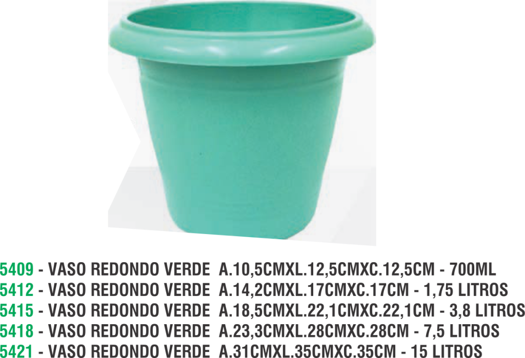 VASO REDONDO VERDE  A.23,3CMXL.28CMXC.28CM - 7,5 LITROS
