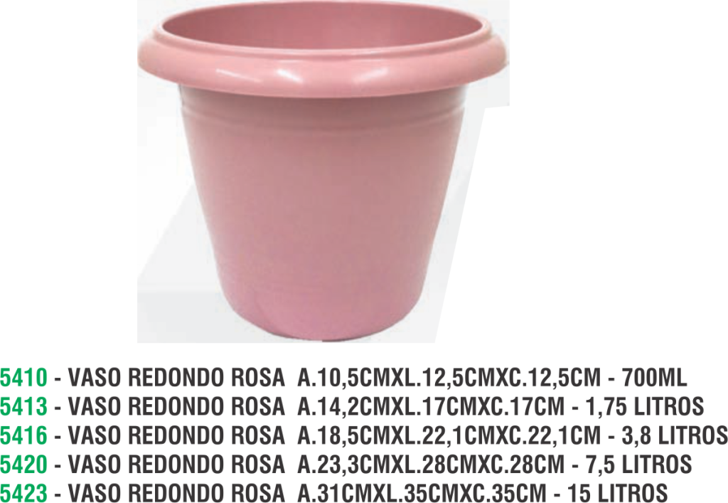 VASO REDONDO ROSA  A.31CMXL.35CMXC.35CM - 15 LITROS