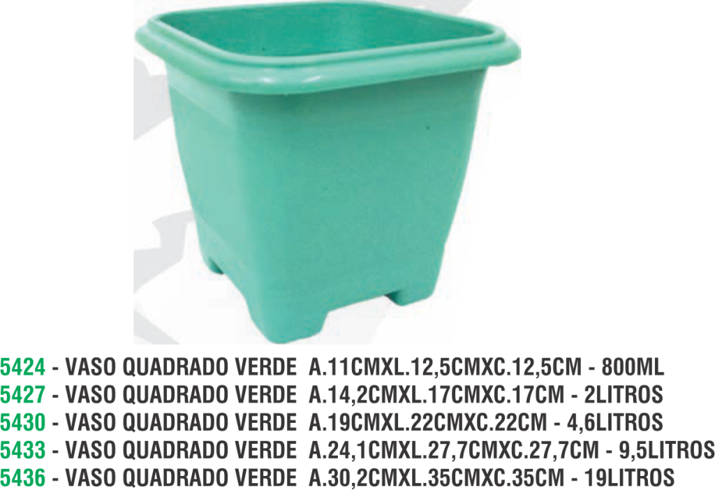 VASO QUADRADO VERDE  A.19CMXL.22CMXC.22CM - 4,6LITROS