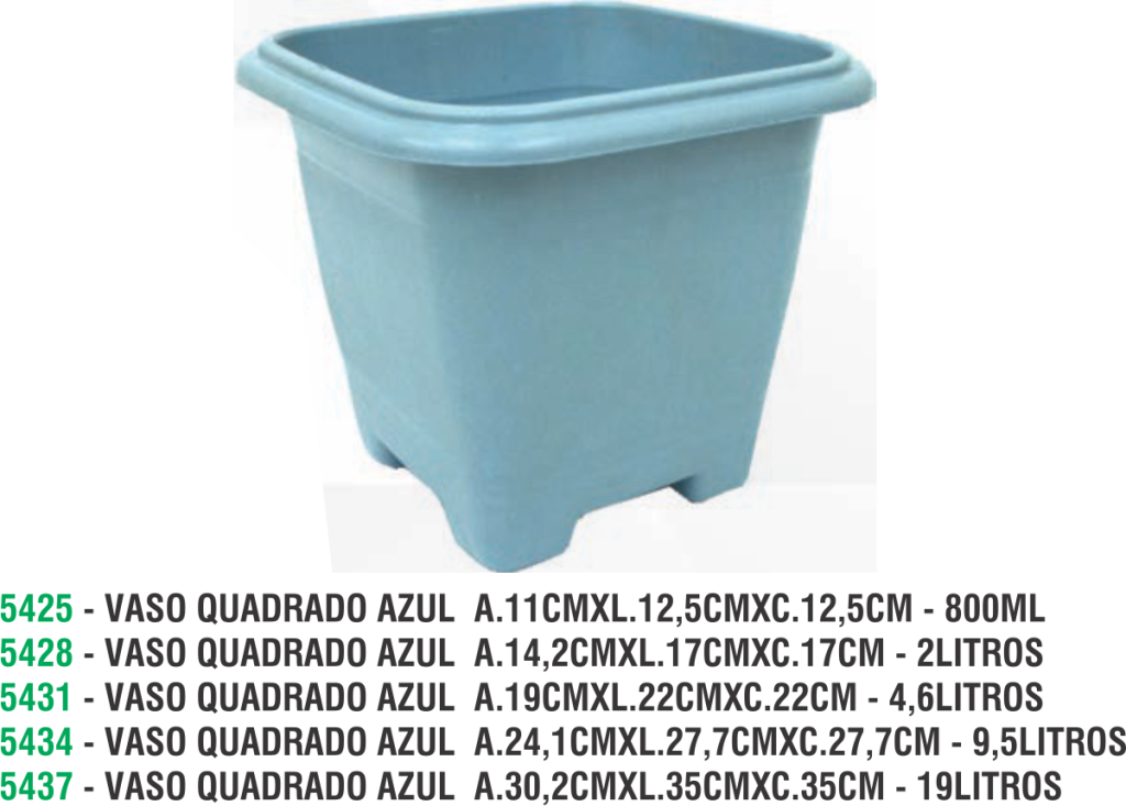 VASO QUADRADO AZUL  A.24,1CMXL.27,7CMXC.27,7CM - 9,5LITROS