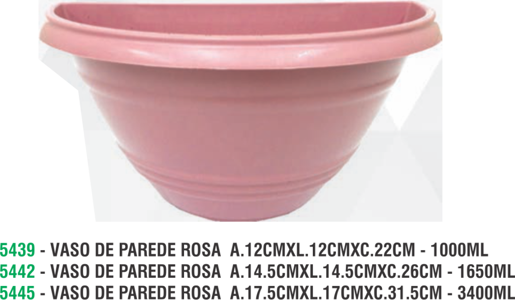 VASO DE PAREDE ROSA  A.17.5CMXL.17CMXC.31.5CM - 3400ML