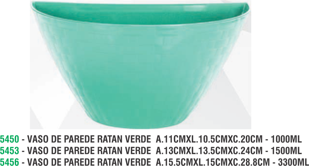 VASO DE PAREDE RATAN VERDE  A.11CMXL.10.5CMXC.20CM - 1000ML