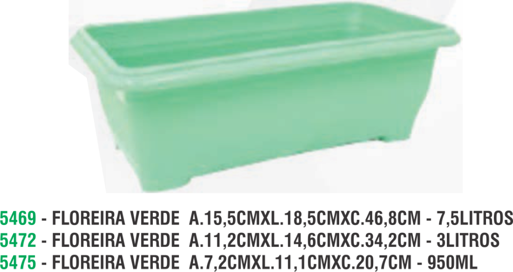 FLOREIRA VERDE  A.15,5CMXL.18,5CMXC.46,8CM - 7,5LITROS