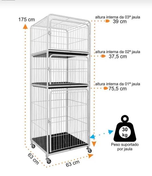 CANIL/GATIL PET MIX 03 LUGARES FIXO MEGA - BRANCO