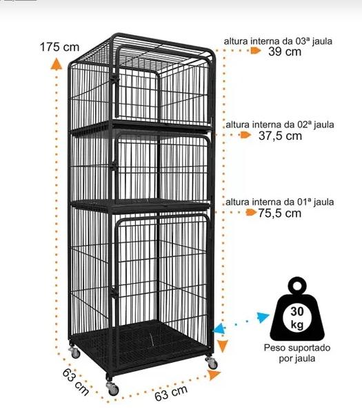 CANIL/GATIL PET MIX 03 LUGARES FIXO MEGA - PRETO