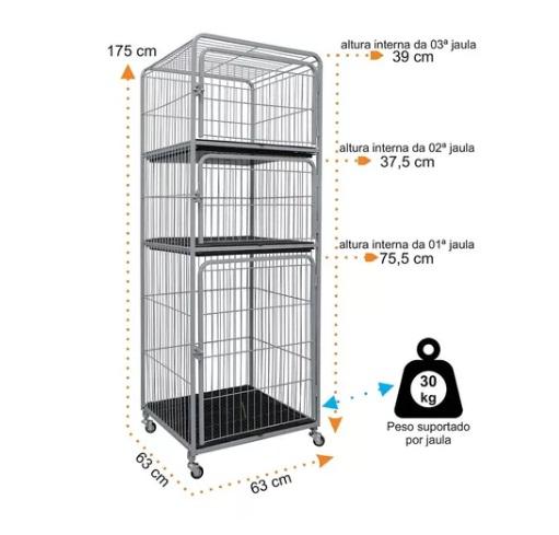 CANIL/GATIL PET MIX 03 LUGARES FIXO MEGA - PRATA