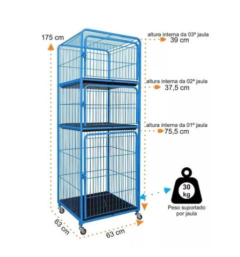 CANIL/GATIL PET MIX 03 LUGARES FIXO MEGA - AZUL