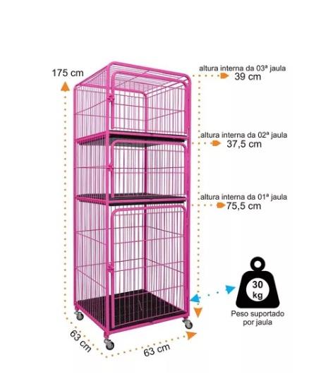 CANIL/GATIL PET MIX 03 LUGARES FIXO MEGA - ROSA