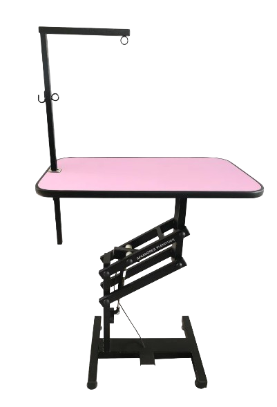 MESA DE TOSA COM REGULAGEM DE ALTURA PNEUMÁTICA - TAMPO RETANGULAR 80CM X 50CM - ROSA