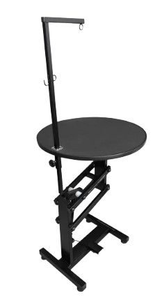 MESA DE TOSA COM REGULAGEM DE ALTURA PNEUMÁTICA - TAMPO REDONDO 65CM - PRETO