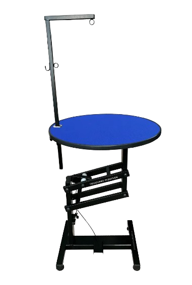 MESA DE TOSA COM REGULAGEM DE ALTURA PNEUMÁTICA - TAMPO REDONDO 65CM - AZUL