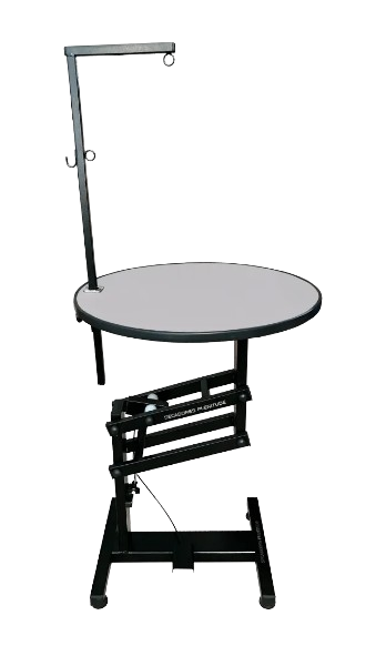 MESA DE TOSA COM REGULAGEM DE ALTURA PNEUMÁTICA - TAMPO REDONDO 65CM - CINZA