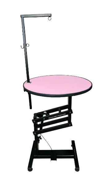 MESA DE TOSA COM REGULAGEM DE ALTURA PNEUMÁTICA - TAMPO REDONDO 65CM - ROSA