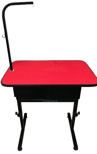 MESA DE TOSA COM REGULAGEM DE ALTURA, GAVETAS PRETAS E GIRAFA TAMPO 60CM X 90CM - VERMELHO