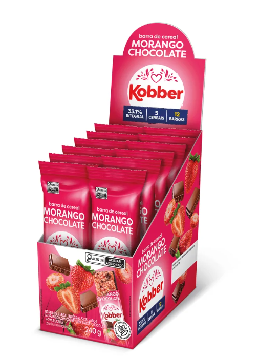 BARRA CEREL MORANGO CHOCOLATE KOBBER NUTRIR DP 12UN