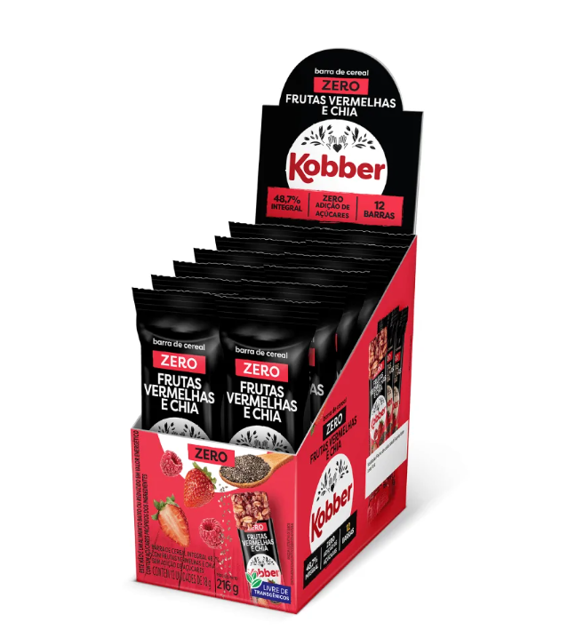 BARRA CEREAIS FRUTAS VERMELHAS E CHIA ZERO KOBBER 12UN