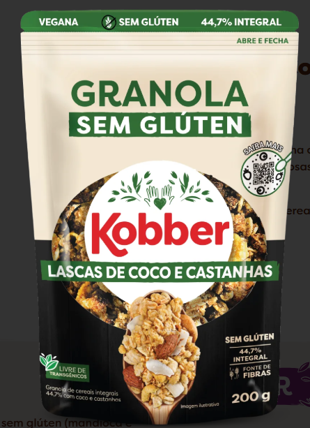 GRANOLA SEM GLUTEN LASCAS DE COCO E CASTANHAS KOBBER 200G