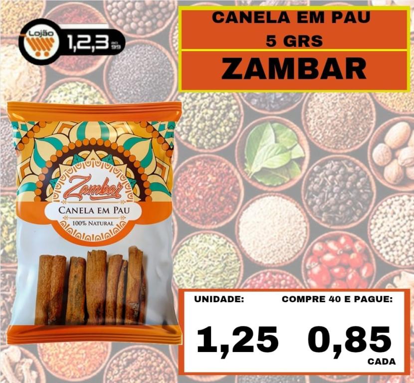 MERCEARIA - TEMPEROS ZAMBAR CANELA EM PAU 5 GRAMAS