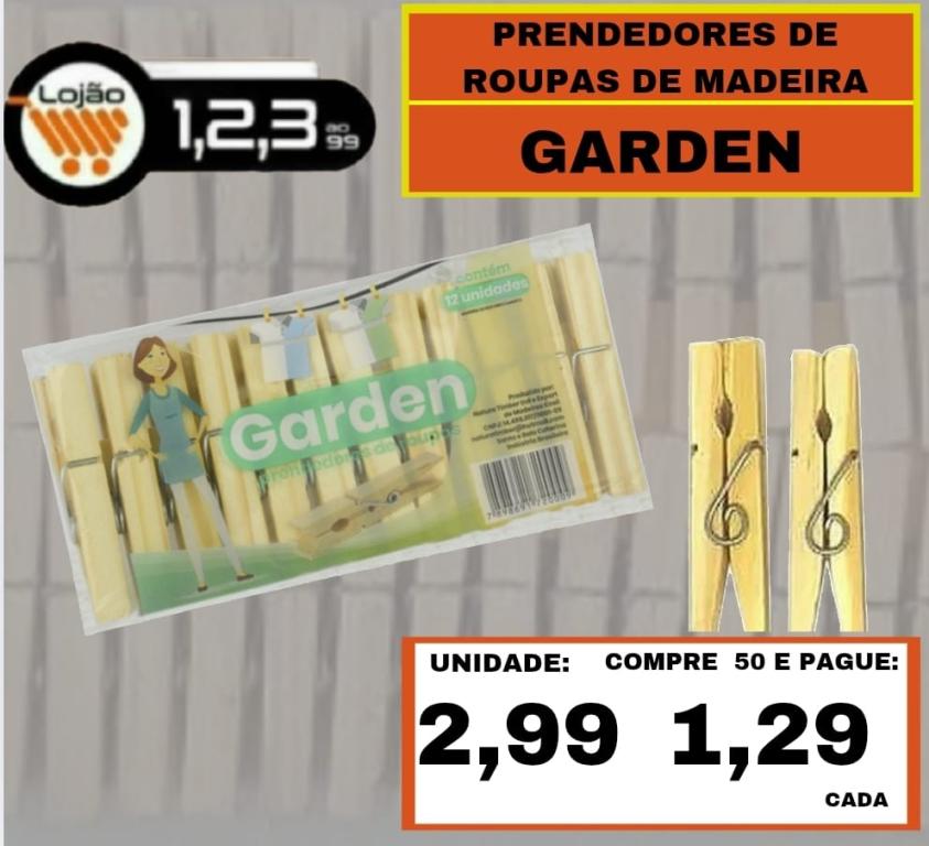 LIMPEZA - PRENDEDOR DE MADEIRA COM 12 UNID (Garden)