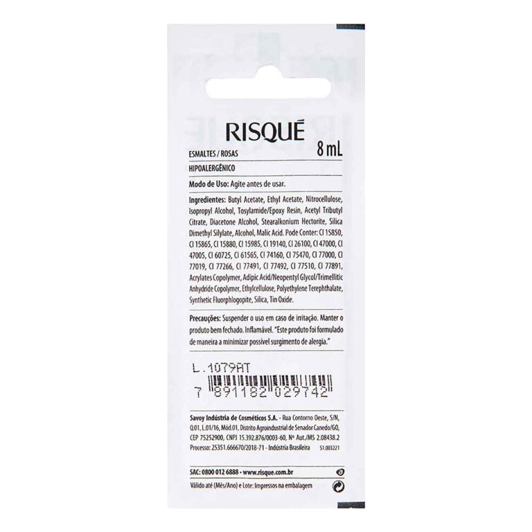 ESMALTE RISQUÉ CREMOSO ROSAS ROSÉ BOMBOM BLISTER 8ML