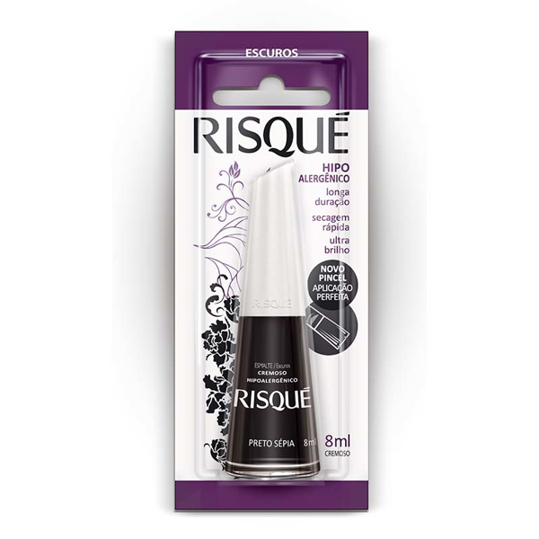 ESMALTE RISQUÉ CREMOSO ESCURO PRETO SÉPIA BLISTER 8ML