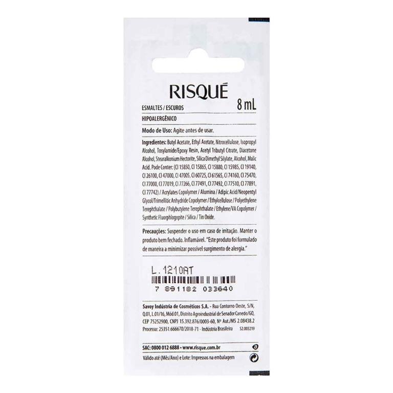ESMALTE RISQUÉ CREMOSO ESCURO PRETO SÉPIA BLISTER 8ML
