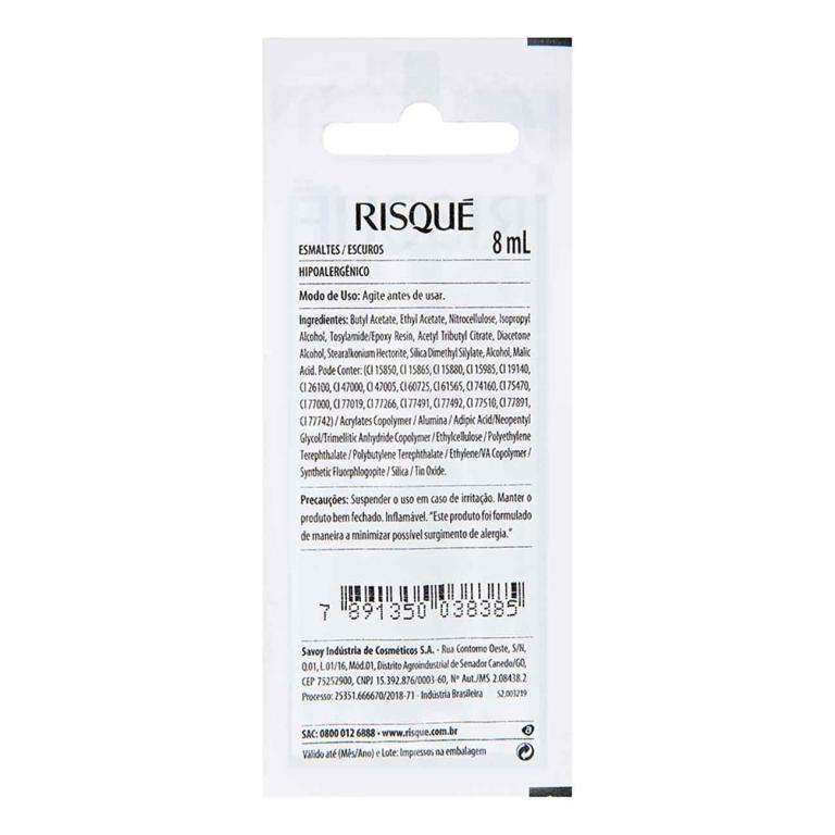 ESMALTE RISQUÉ CREMOSO VINHO DE MOLETOM E SALTO BLISTER 8ML