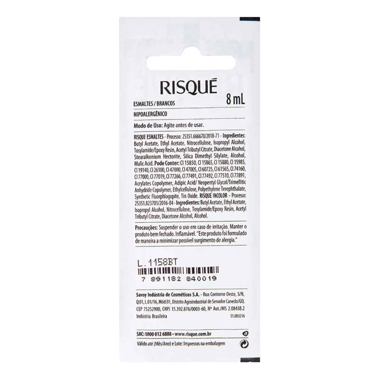 ESMALTE RISQUÉ CREMOSO BIANCO PURÍSSIMO BLISTER 8ML