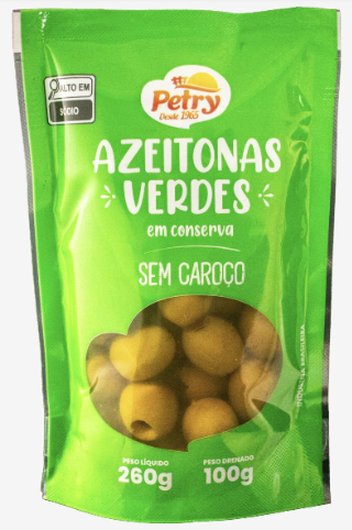 AZEITONAS VERDES POUCH PETRY 100G S/ CAROÇO