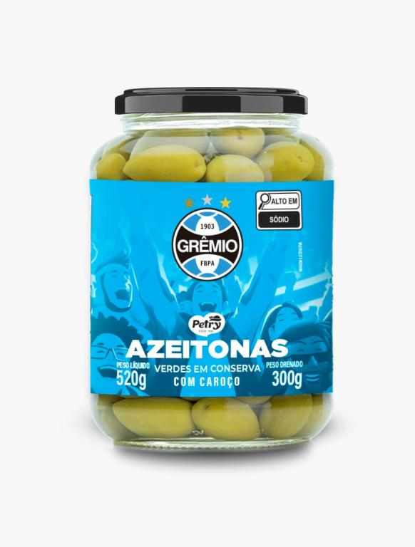 AZEITONAS VERDES EM CONSERVA COM CAROÇO GRÊMIO