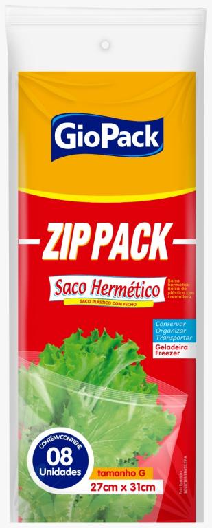 SACO PLASTICO C/FECHO ZIP PACK TAM. G 27X 31CM C/8UN