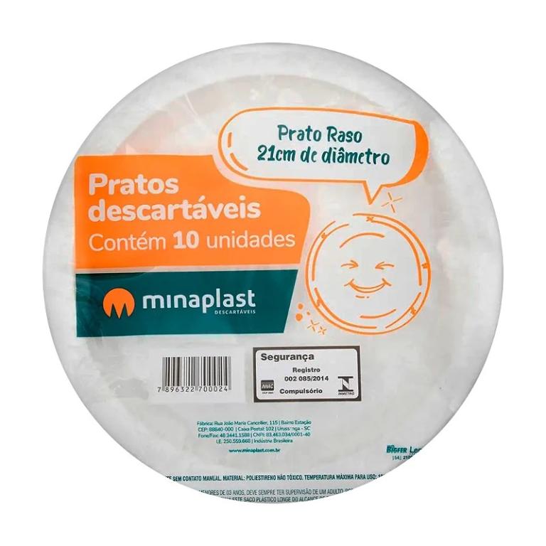 PRATO RASO 21CM BRANCO C/10UN