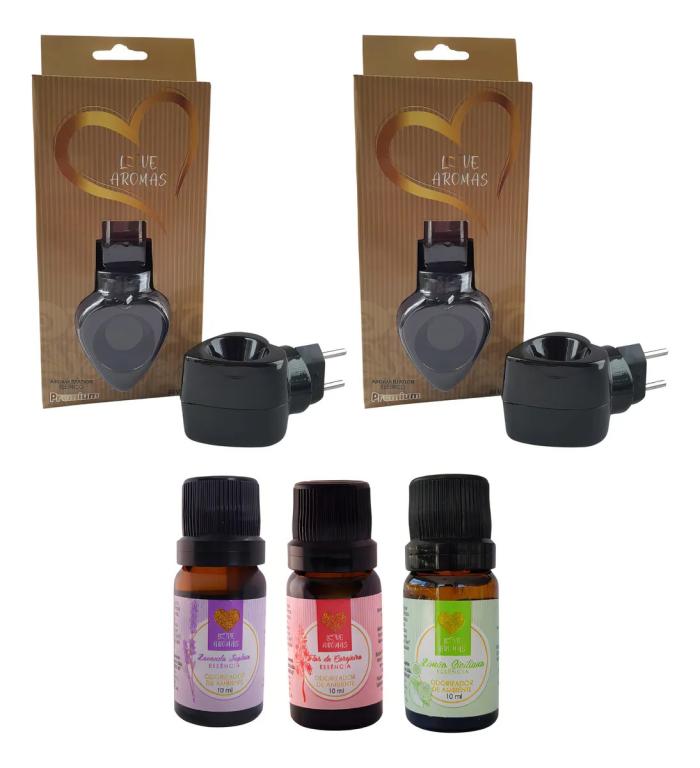 DIFUSOR DE AROMA ELÉTRICO PREMIUM BLACK C/2 ESSÊNCIAS 10ML LAVANDA INGLESA