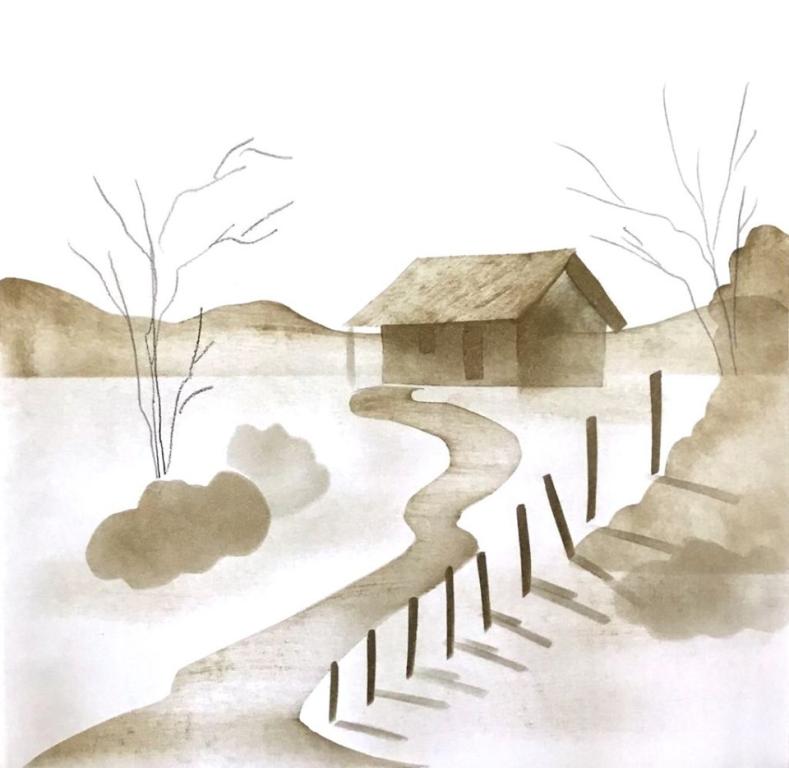 Paisagem casinha com cerca