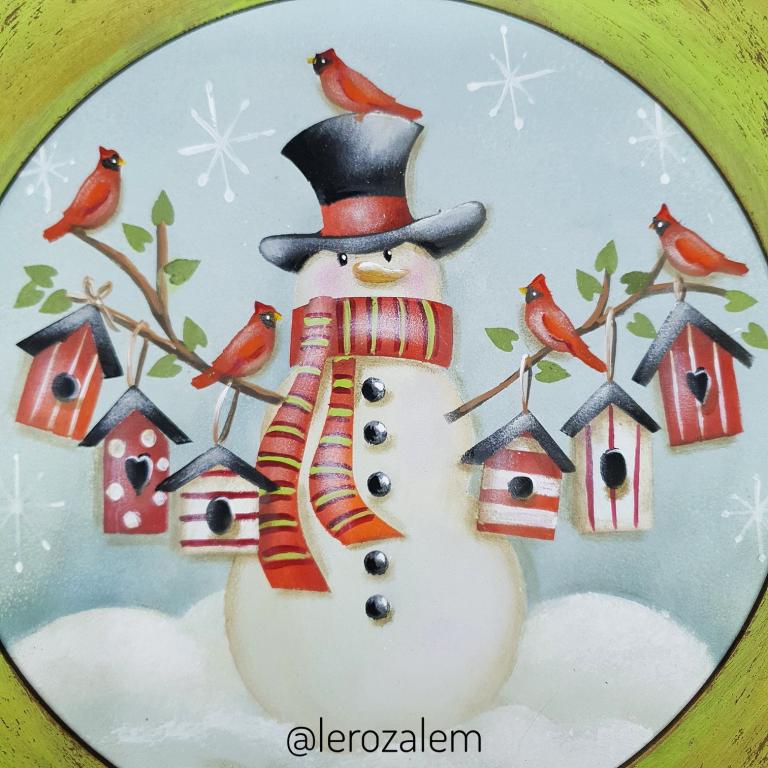 Boneco Neve com galhos e casinhas