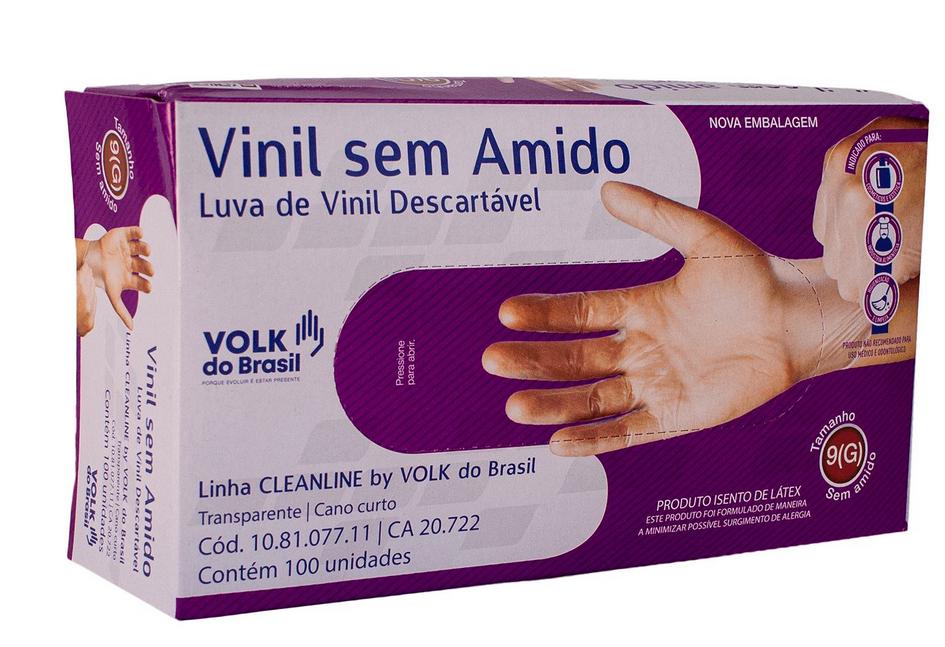 Luva Procedimentos Vinil S/Pó, Tam. G, VOLK