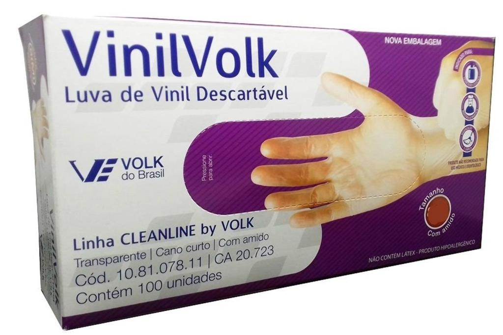 Luva Procedimentos Vinil S/Pó, Tam. M, VOLK