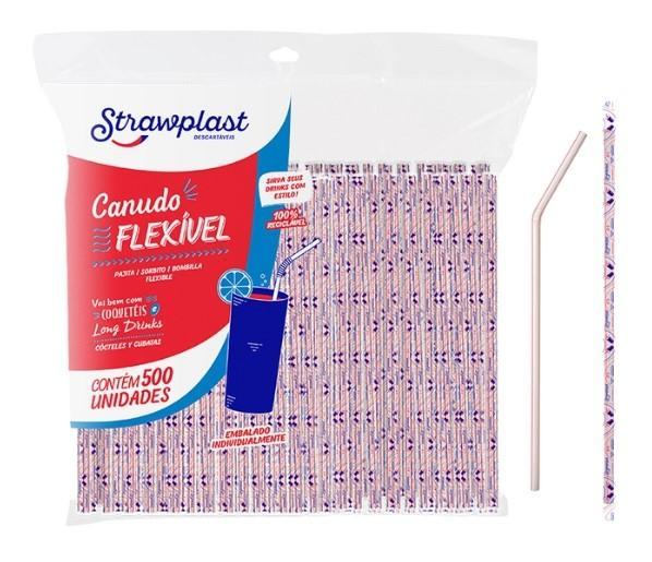 Canudo Flexível Sachê 6mm, 6x500, Vermelho PP, STRAWPLAST