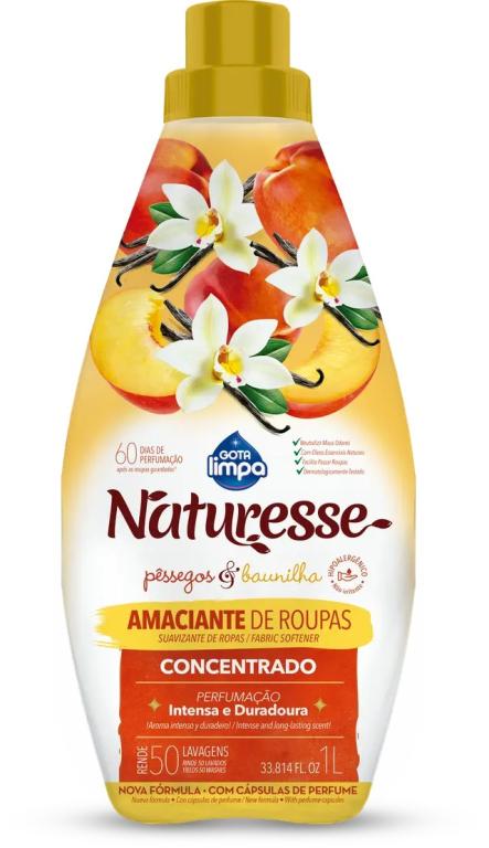 Amaciante De Roupas Concentrado Naturesse 1L, Pêssego e Baunilha, GOTA LIMPA