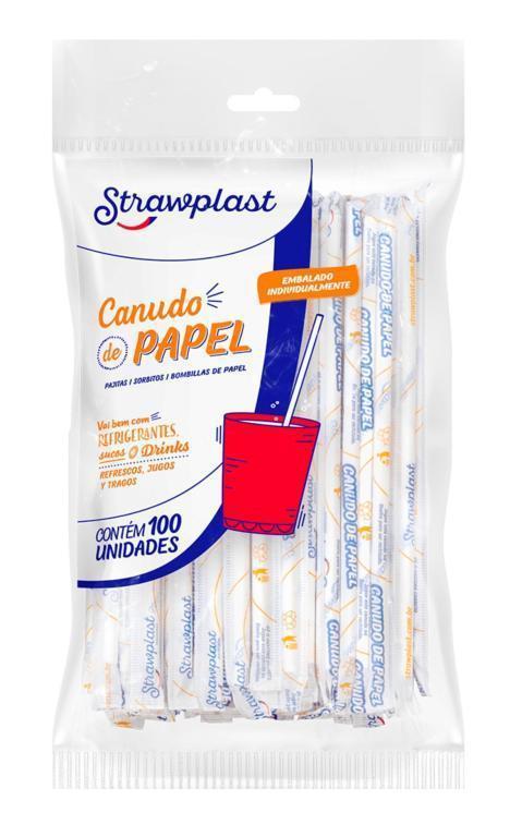 Canudo De Papel Branco Sachê 6mm, 10x100, STRAWPLAST