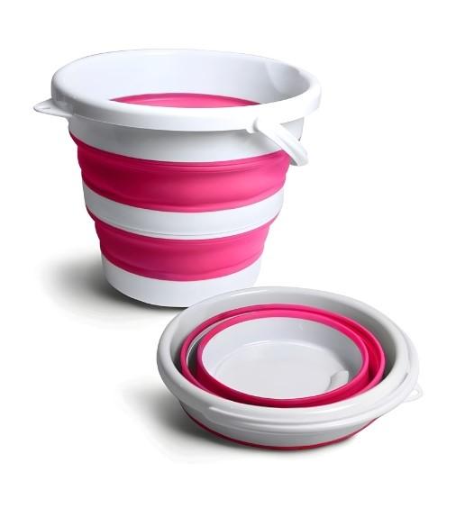 Balde Retrátil 10L, Branco c/ Rosa, NOBRE