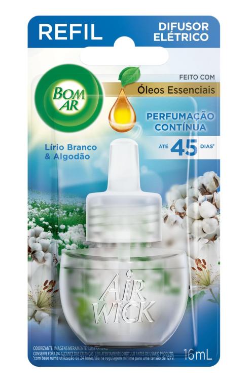 Refil P/Difusor Elétrico Odorizante 16ml, Lírio Branco e Algodão, BOM AR