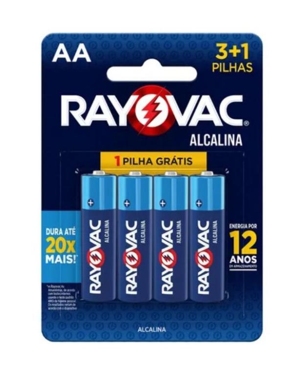 Pilha Alcalina AA, Pequena, Cartela C/4, RAYOVAC