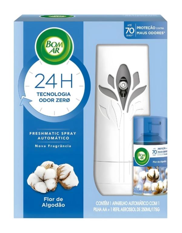 Aparelho Spray Automático + Refil Aerosol 250ml, Flor De Algodão, BOM AR