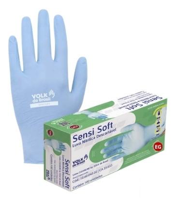 Luva Nitrílica Sensi Soft (AZUL), Descartável Tam. EG, VOLK