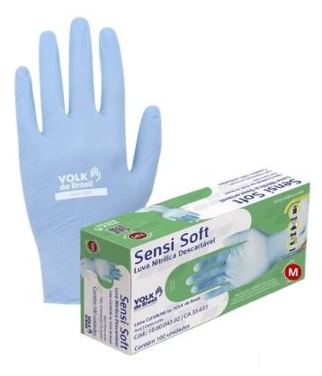 Luva Nitrílica Sensi Soft (AZUL), Descartável Tam. M, VOLK