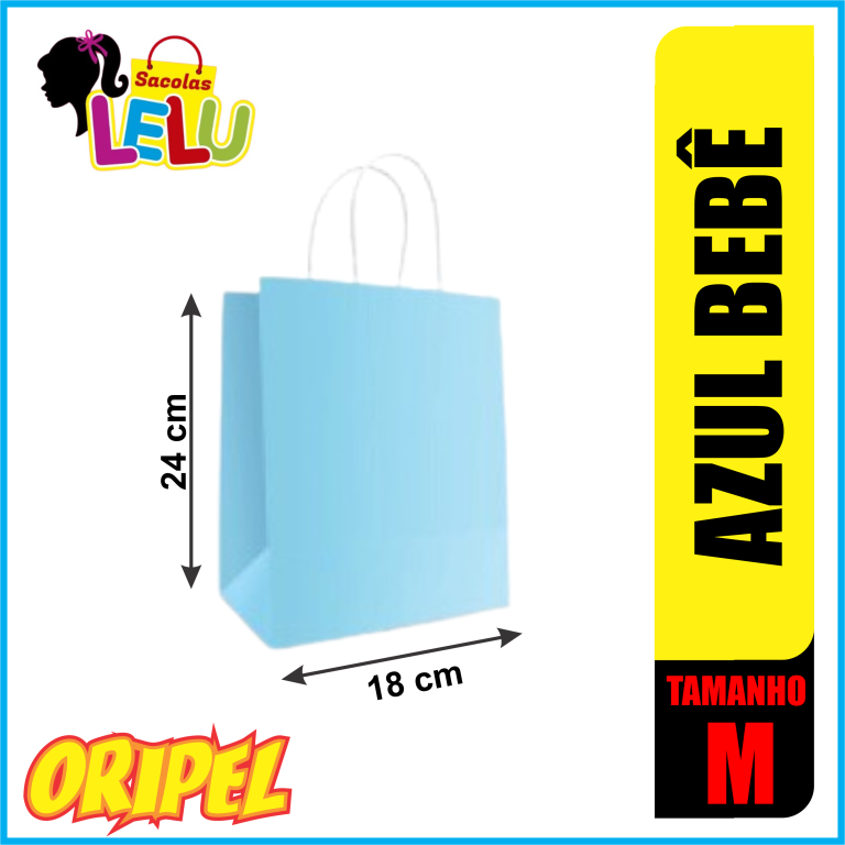 SACOLA PAPEL AZUL BEBE 18X9X24CM LELU SACOLAS 10 UN